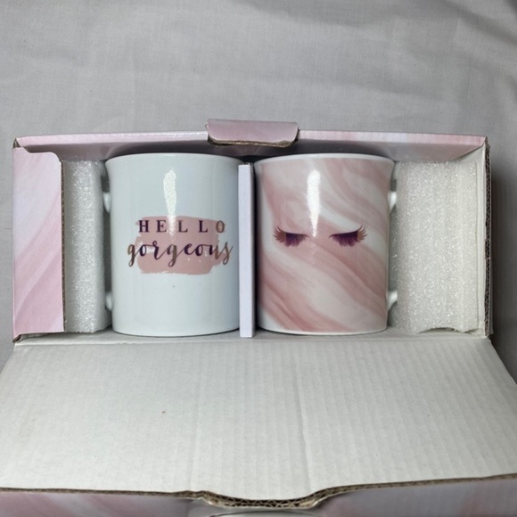 Set Of Two Coffee Mugs Hello‎ Gorgeous/ Lashes - Picture 4 of 6